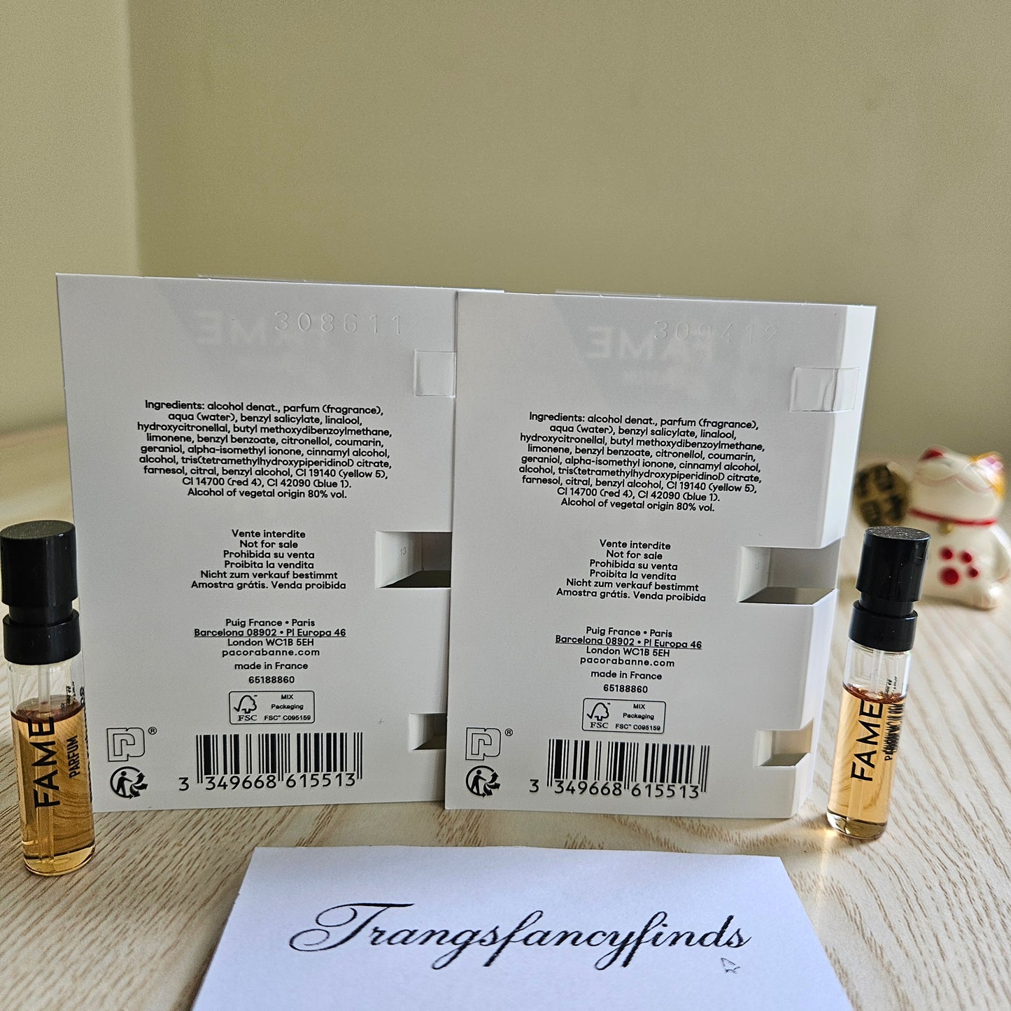Paco Rabanne Fame Parfum 1.5mL Sample Spray Vial x2 Authentic Travel