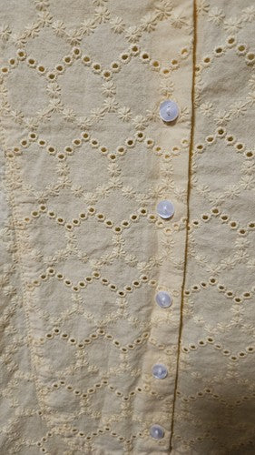 L.L. Bean Women’s Cotton Floral Eyelet Blouse Top Yellow Long Sleeve Size Xxs