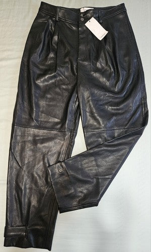 Mango Faux Leather Pants, Soft, Pockets, Button Ankles, Size 6