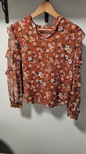 Floral Ruffle Mock Neck Top Size SP