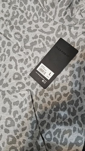 Women's 90 Degree By Reflex Super Soft Hoodie Leopard Print Gray Size L
