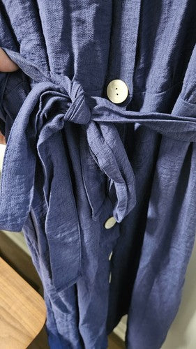 DeFacto Shirt Collar Linen Look Midi Short Sleeve Dress Size 38