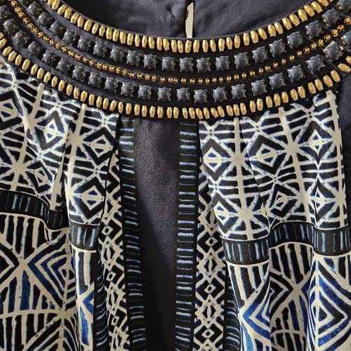 Vince Camuto Dress Blue Geometric Beaded Neck Slip Sheath Sun Tank Dress