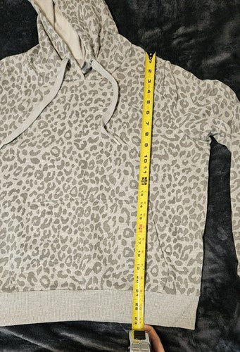 Women's 90 Degree By Reflex Super Soft Hoodie Leopard Print Gray Size L