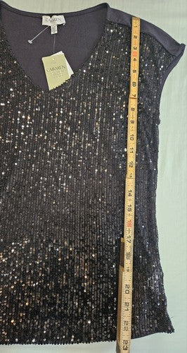 Carmen Marc Valvo Neck Sleeveless Front Embellished Sequined Blouse Top Size S