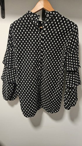 Loft Women's Casual Plaid Top Ladies Checked Long Sleeve Blouse Size XXS