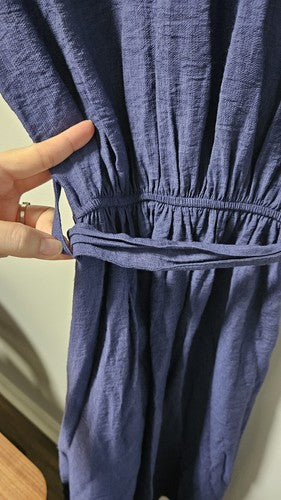DeFacto Shirt Collar Linen Look Midi Short Sleeve Dress Size 38
