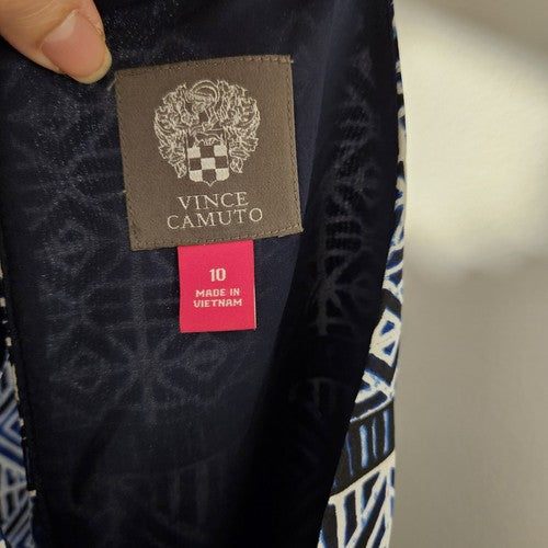 Vince Camuto Dress Blue Geometric Beaded Neck Slip Sheath Sun Tank Dress