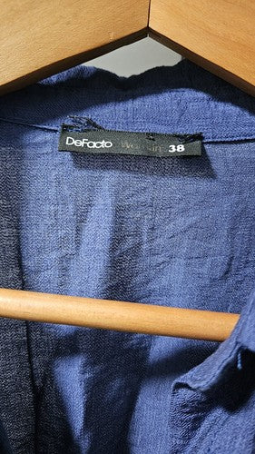 DeFacto Shirt Collar Linen Look Midi Short Sleeve Dress Size 38