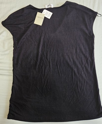 Carmen Marc Valvo Neck Sleeveless Front Embellished Sequined Blouse Top Size S