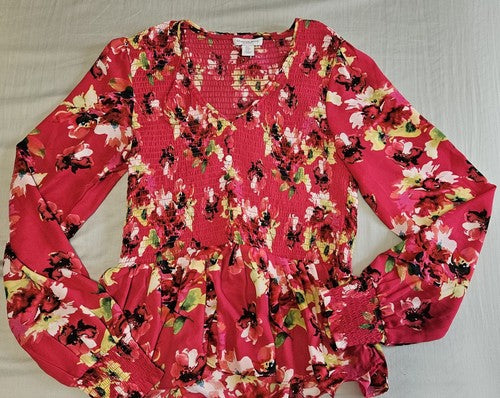 Carolina Belle Blouse Top Shirt Women's Size S Smocked Smocking Detailing