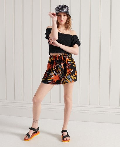 Super Dry Women's  Floral Printed Paperbag Shorts Size US 6