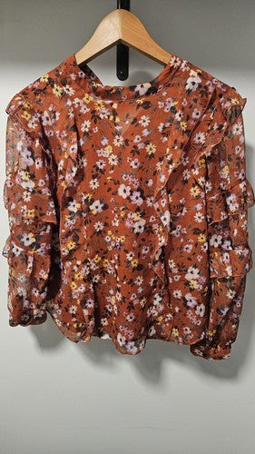 Floral Ruffle Mock Neck Top Size SP