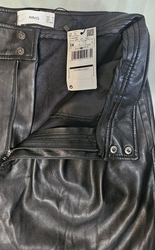 Mango Faux Leather Pants, Soft, Pockets, Button Ankles, Size 6