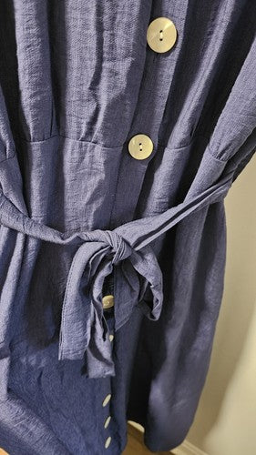 DeFacto Shirt Collar Linen Look Midi Short Sleeve Dress Size 38