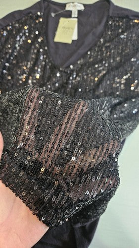 Carmen Marc Valvo Neck Sleeveless Front Embellished Sequined Blouse Top Size S