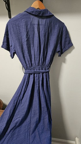 DeFacto Shirt Collar Linen Look Midi Short Sleeve Dress Size 38