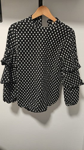 Loft Women's Casual Plaid Top Ladies Checked Long Sleeve Blouse Size XXS