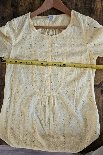 L.L. Bean Women’s Cotton Floral Eyelet Blouse Top Yellow Long Sleeve Size Xxs