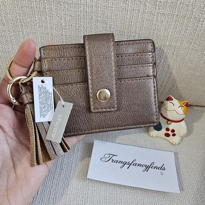 Chico’s Metallic Card Holder Keychain Wallet | NWT | Tassel | Compact