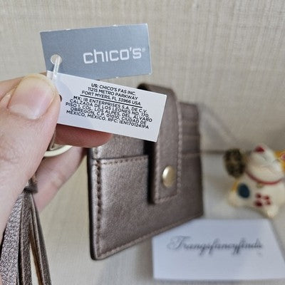 Chico’s Metallic Card Holder Keychain Wallet | NWT | Tassel | Compact