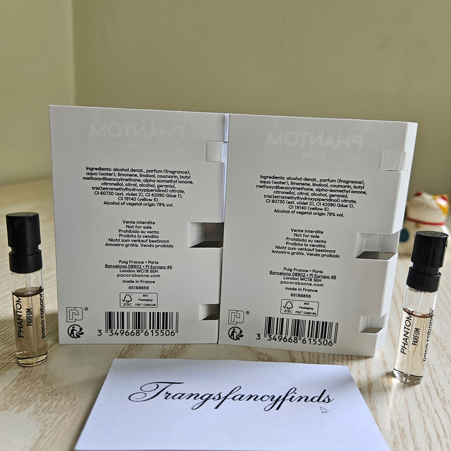 Paco Rabanne Phantom Parfum 1.5mL Sample Spray Vial x2 Authentic Men