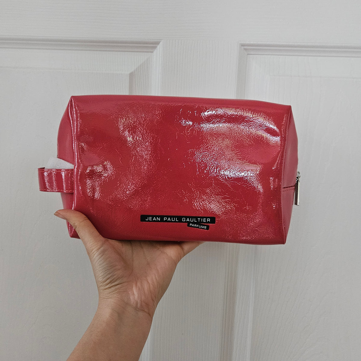 NEW! Jean Paul Gaultier Parfums Red Patent Cosmetic Bag Toiletry Pouch Zip Case