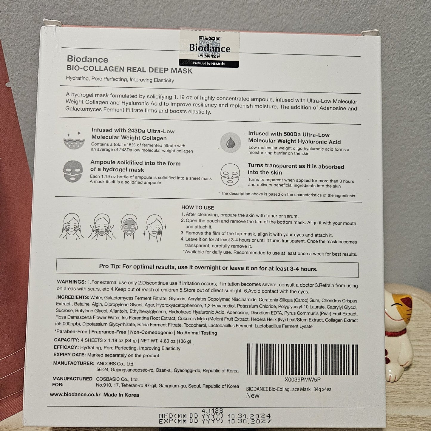 NIB! & SEALED! Biodance Bio-Collagen Real Deep Mask (4-Pack) 34g