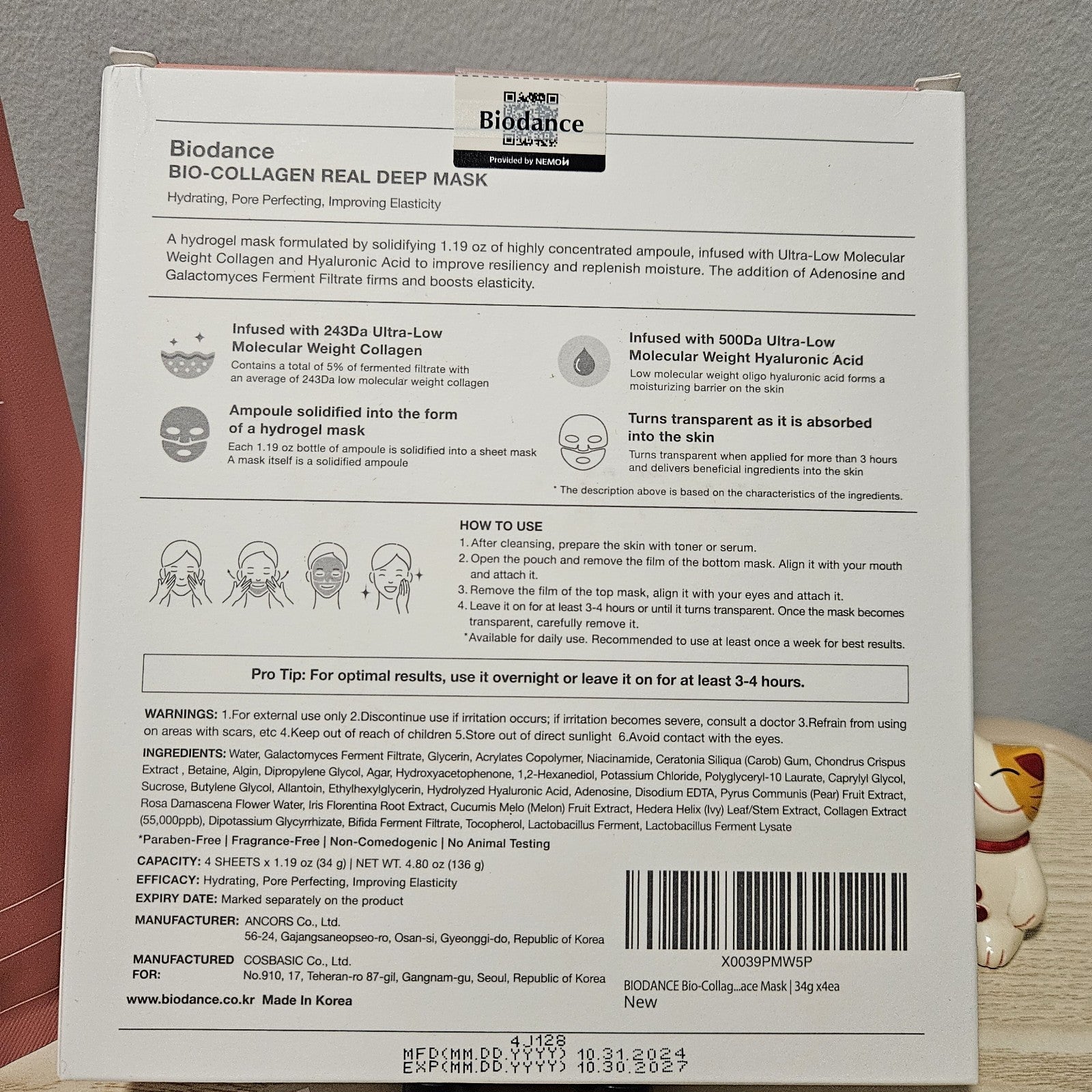 NIB! & SEALED! Biodance Bio-Collagen Real Deep Mask (4-Pack) 34g