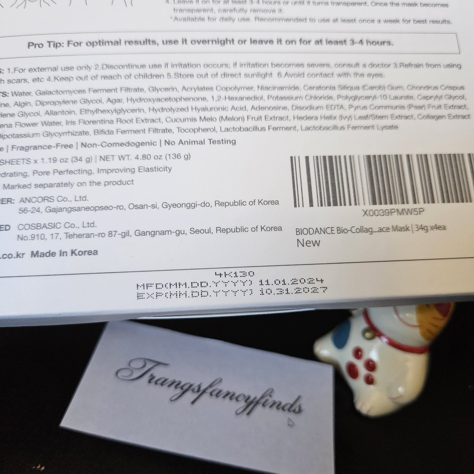 NIB! & SEALED! Biodance Bio-Collagen Real Deep Mask (4-Pack) 34g