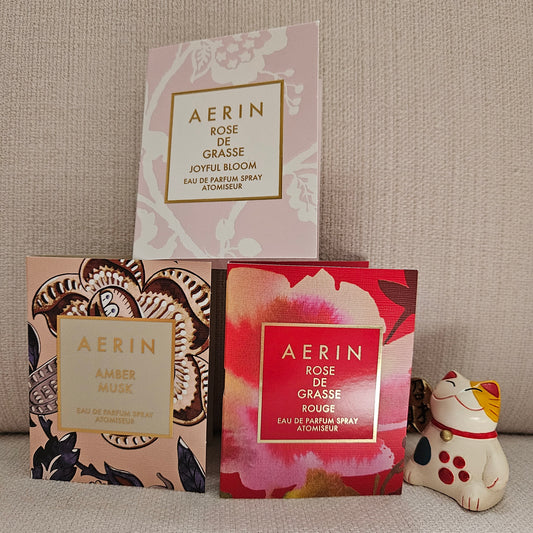 AERIN EDP Sample Spray Set 3pc Rose de Grasse Joyful Bloom Rouge Amber Musk