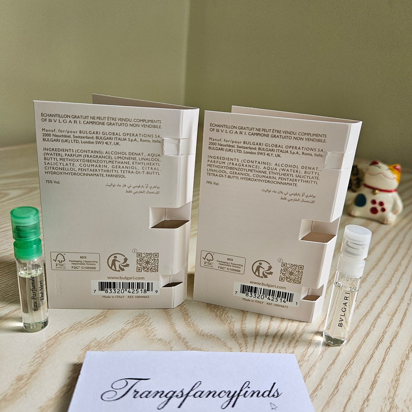 BVLGARI Eau Parfumée Thé Vert & Thé Blanc EDT Sample Vials 1.5mL x2 Authentic