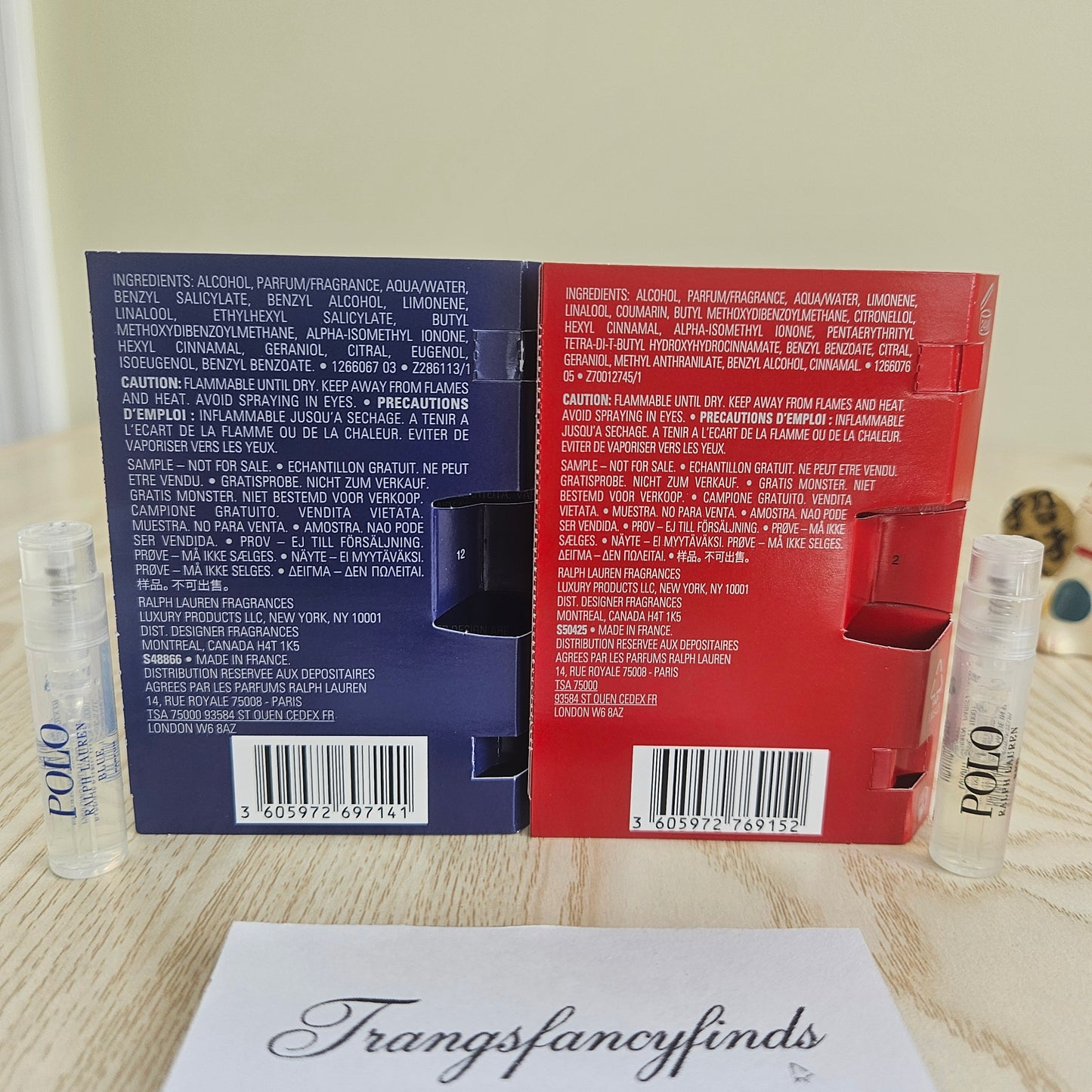 Ralph Lauren Polo Blue & Red Parfum Sample Vials 1.2ml Each Set of 2