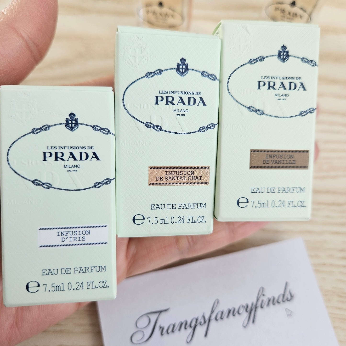 NIB!Prada Les Infusions Mini Set 7.5mL Iris Santal Vanille Eau De Parfum Lot X 3