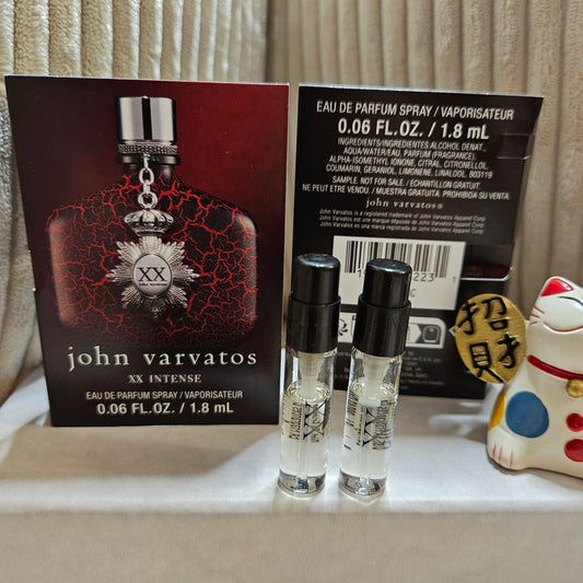 2X John Varvatos XX Intense EDP SAMPLE Spray Vial 0.06 oz/1.8ml SPRAY NEW AUTHEN