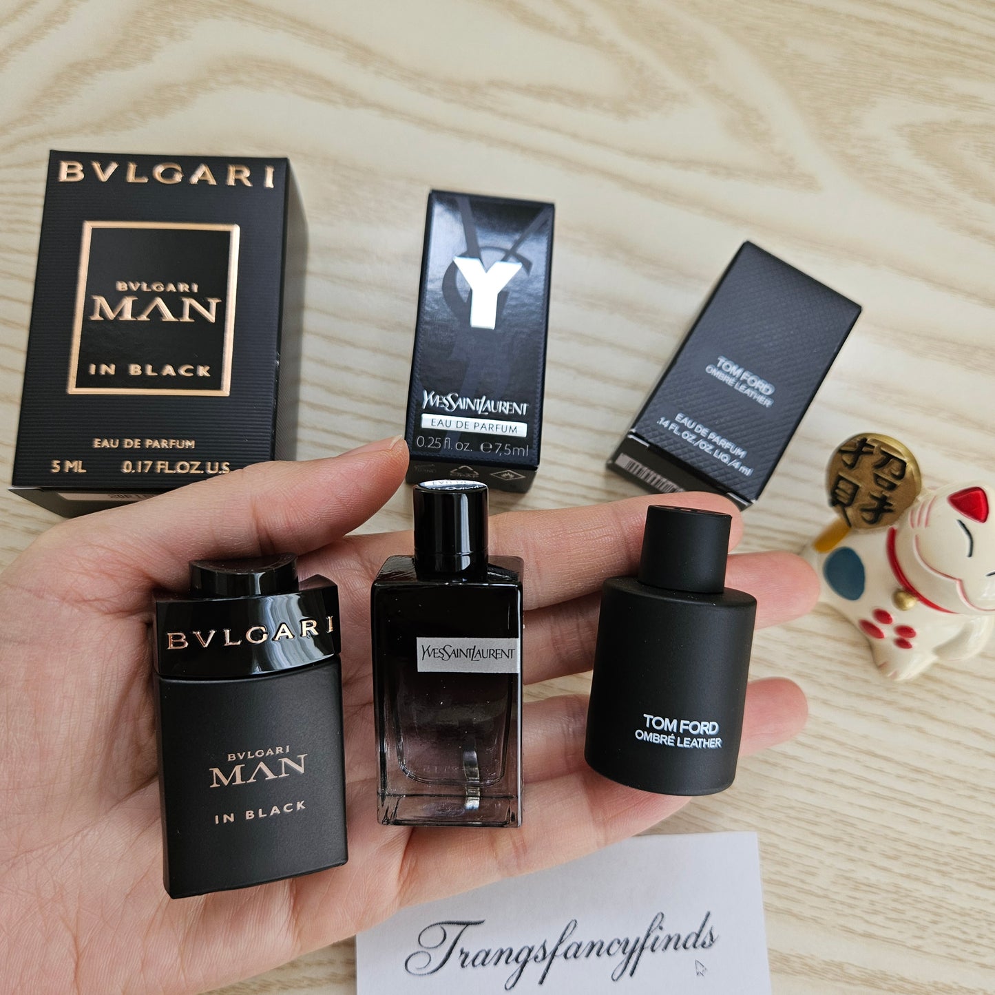 Bvlgari Man In Black + YSL Y + Tom Ford Ombré Leather EDP Mini Set 3pc