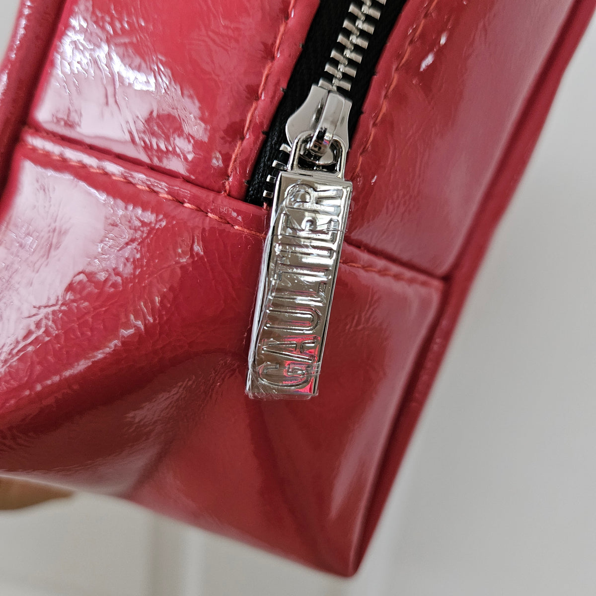 NEW! Jean Paul Gaultier Parfums Red Patent Cosmetic Bag Toiletry Pouch Zip Case
